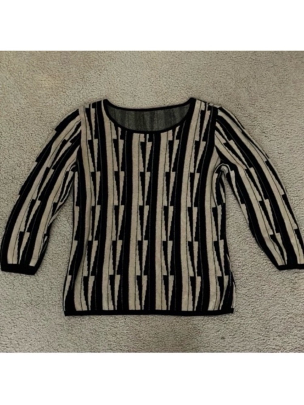 Retro knit sweater, vertical stripe nabla delta geometric colorblock design, s/m
